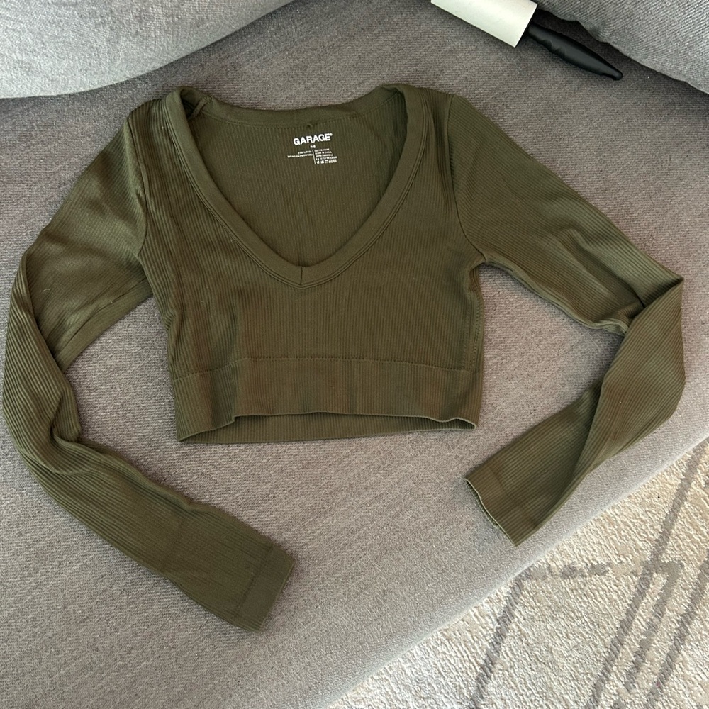 Garage Khaki Ribbed Long Sleeve Bodysuit